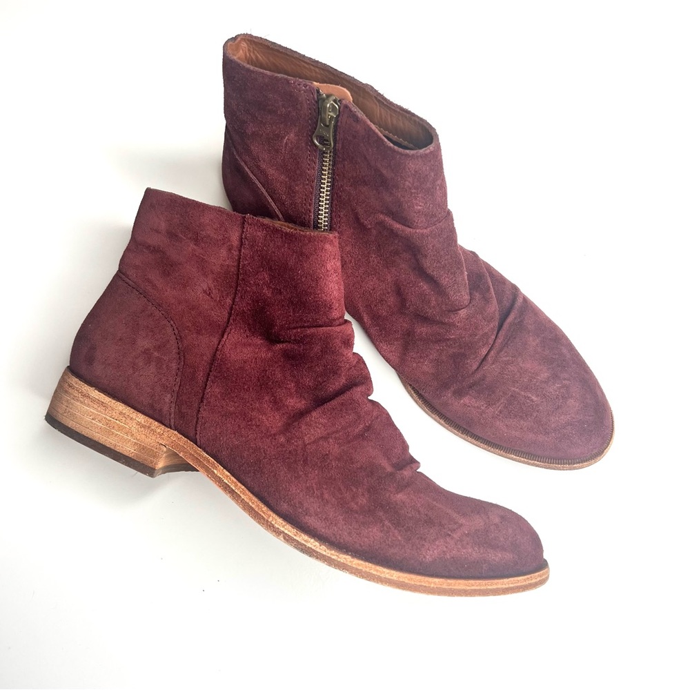 Kork-Ease Burgundy Wine Leather Suede Ankle Boot Boho Sz 10